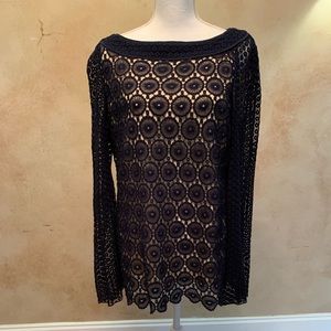 Tory Burch navy blue long sleeve lace tunic
